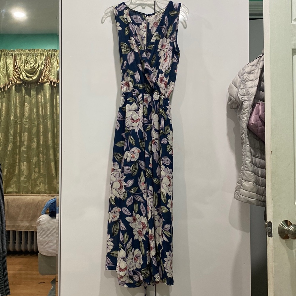 Floral jumpsuit with ribbon to tie around waist